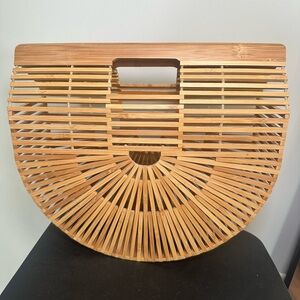 Half-Moon Bamboo Mini Bag in Natural Tan